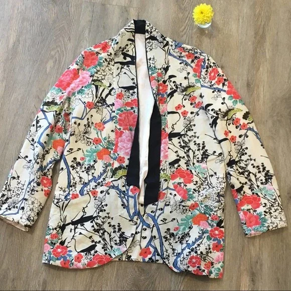 Floral Open Blazer Lined Pockets size small - Picture 1 of 7